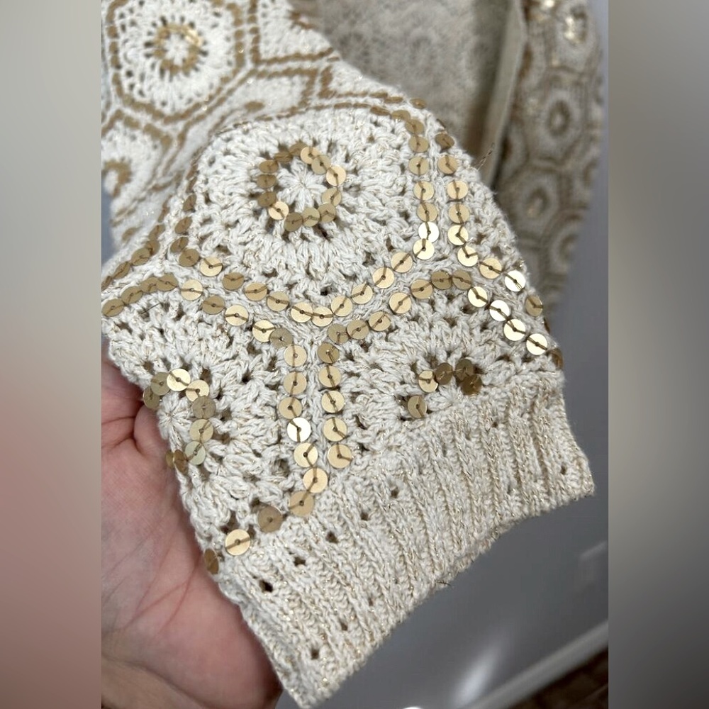 LN White House Black Market Cropped Embroidered Knit Sequin Open Cardigan Y2K - Picture 14 of 16